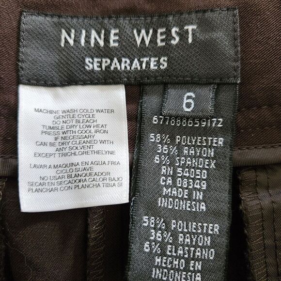 Nine West Pants, Women's Size 6, Brown, Crop Dress Pants, Straight Leg Culottes - Picture 4 of 8